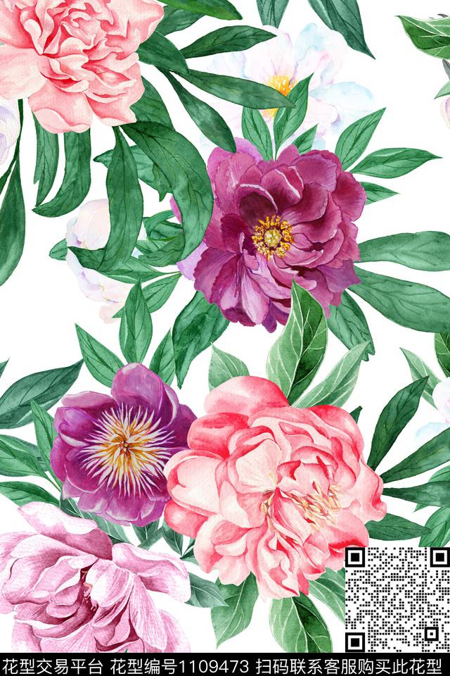 bloomingpeonygardenroses数码印花华亿平台下载（图片编号: 1109473） - 瓦栏（Walan）