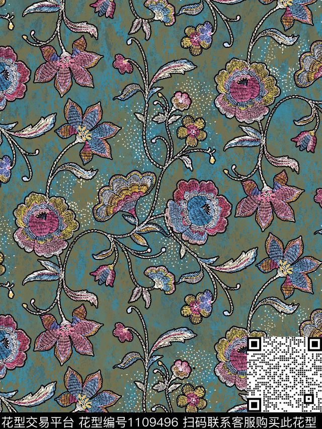 民族风数码华亿平台复古数码印花华亿平台下载（图片编号: 1109496） - 瓦栏（Walan）