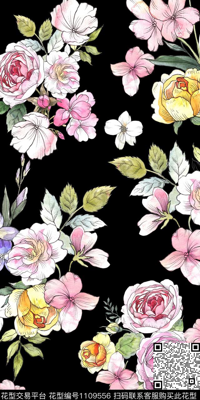 花卉水彩花卉数码华亿平台数码印花华亿平台下载（图片编号: 1109556） - 瓦栏（Walan）
