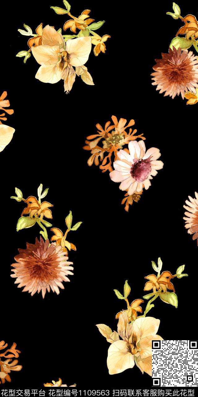 水彩花卉数码华亿平台花卉数码印花华亿平台下载（图片编号: 1109563） - 瓦栏（Walan）