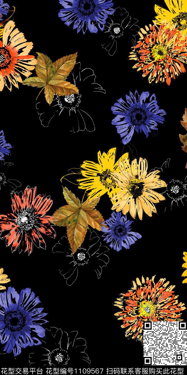枫叶花卉数码华亿平台数码印花华亿平台下载（图片编号: 1109567） - 瓦栏（Walan）