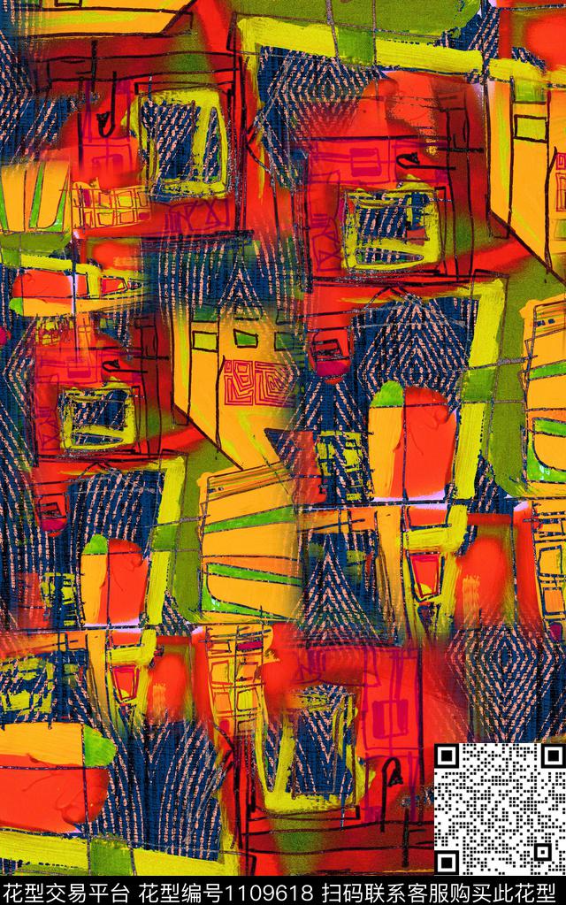 几何肌理抽象数码印花华亿平台下载（图片编号: 1109618） - 瓦栏（Walan）