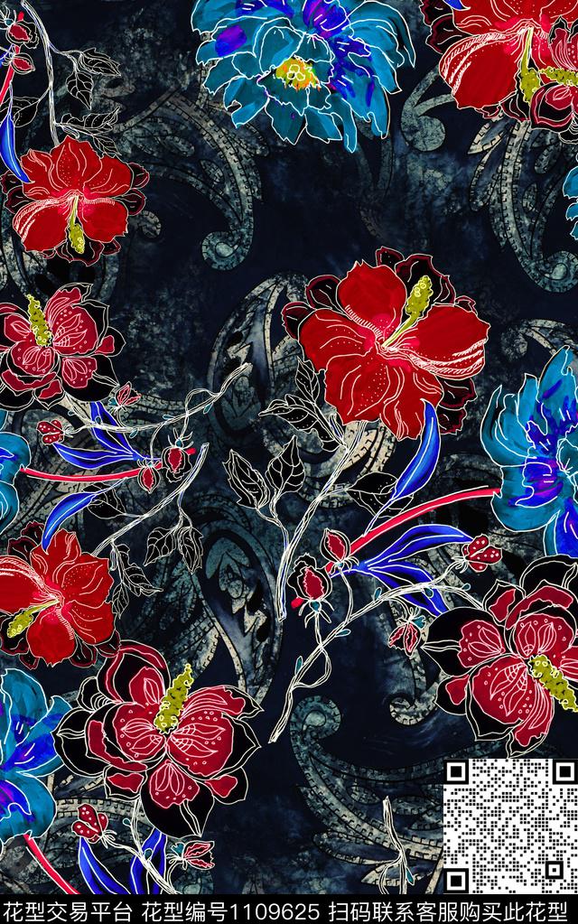 花卉肌理线条花卉数码印花华亿平台下载（图片编号: 1109625） - 瓦栏（Walan）