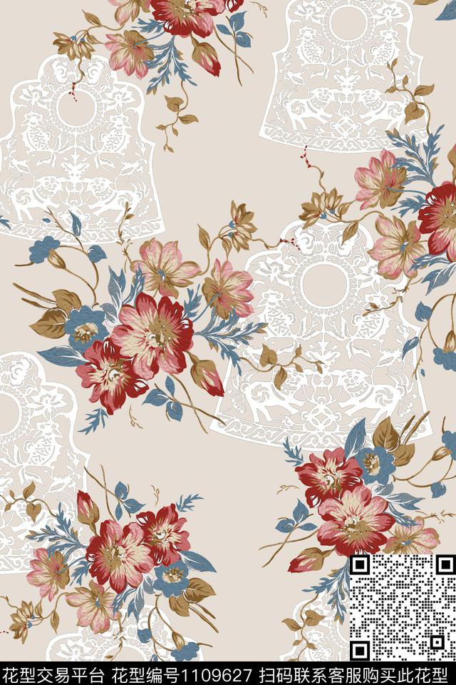 花卉民族风数码华亿平台数码印花华亿平台下载（图片编号: 1109627） - 瓦栏（Walan）