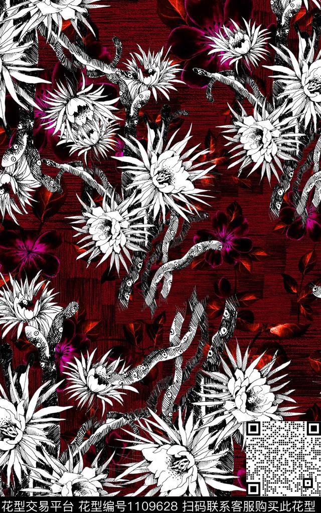 花卉肌理线条花卉数码印花华亿平台下载（图片编号: 1109628） - 瓦栏（Walan）