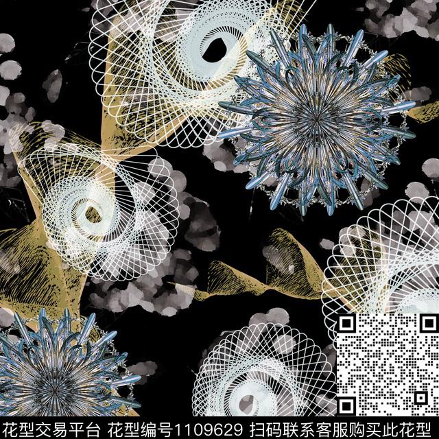 曼陀罗几何抽象数码印花华亿平台下载（图片编号: 1109629） - 瓦栏（Walan）