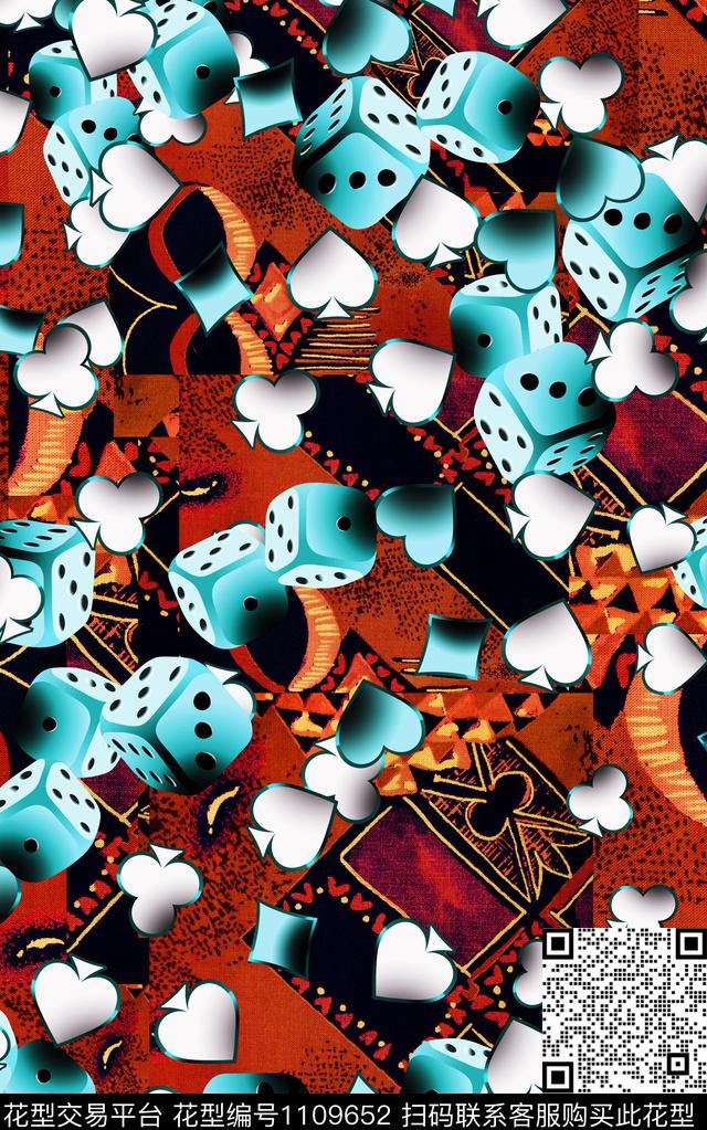 扑克几何民族风数码印花华亿平台下载（图片编号: 1109652） - 瓦栏（Walan）