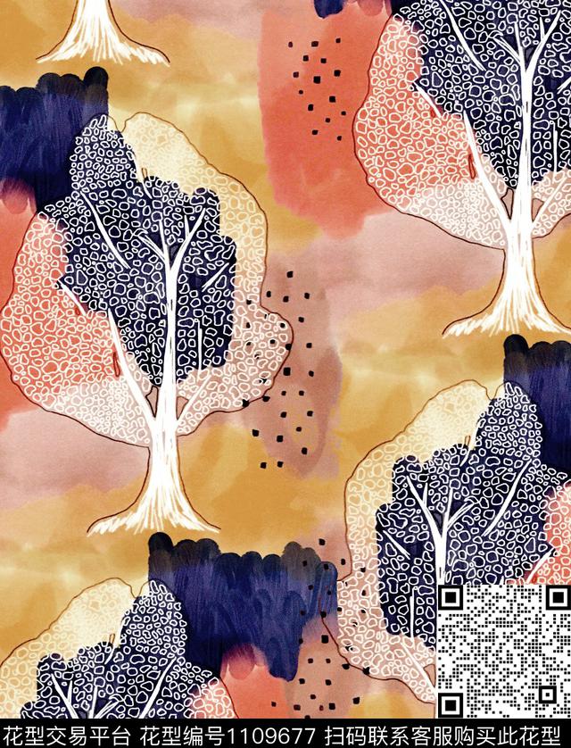 树手绘花卉水彩花卉数码印花华亿平台下载（图片编号: 1109677） - 瓦栏（Walan）