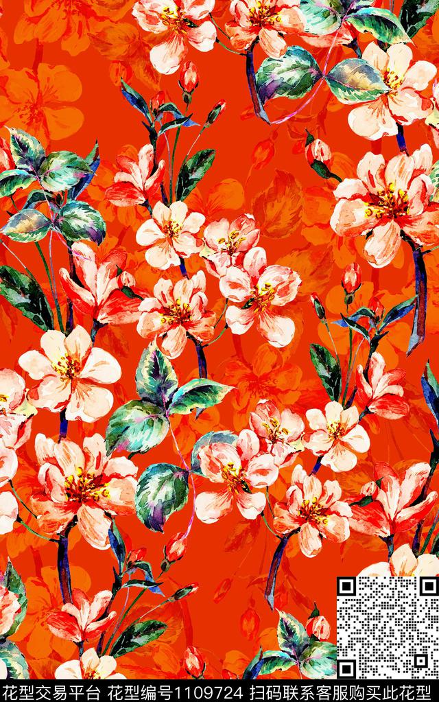花卉彩底花卉大牌风数码印花华亿平台下载（图片编号: 1109724） - 瓦栏（Walan）