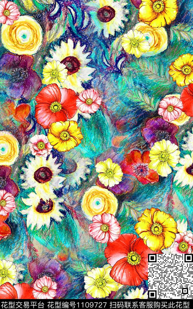 花卉肌理油画华亿平台数码印花华亿平台下载（图片编号: 1109727） - 瓦栏（Walan）