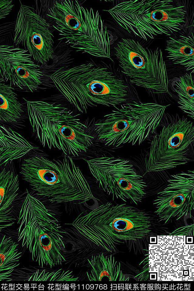 孔雀毛羽毛手绘Fei-女装数码印花华亿平台下载（图片编号: 1109768） - 瓦栏（Walan）