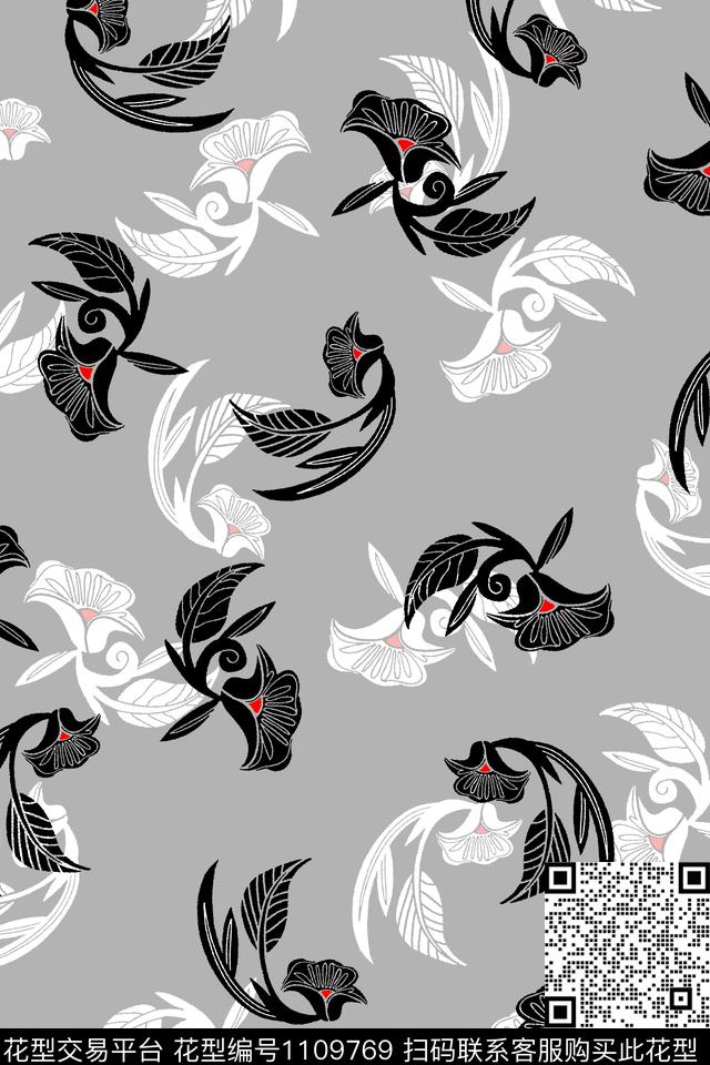 大牌风手绘花卉清爽底花卉传统印花华亿平台下载（图片编号: 1109769） - 瓦栏（Walan）