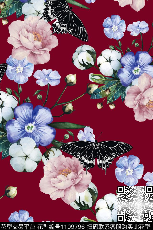 大牌风花卉清爽底花卉数码印花华亿平台下载（图片编号: 1109796） - 瓦栏（Walan）