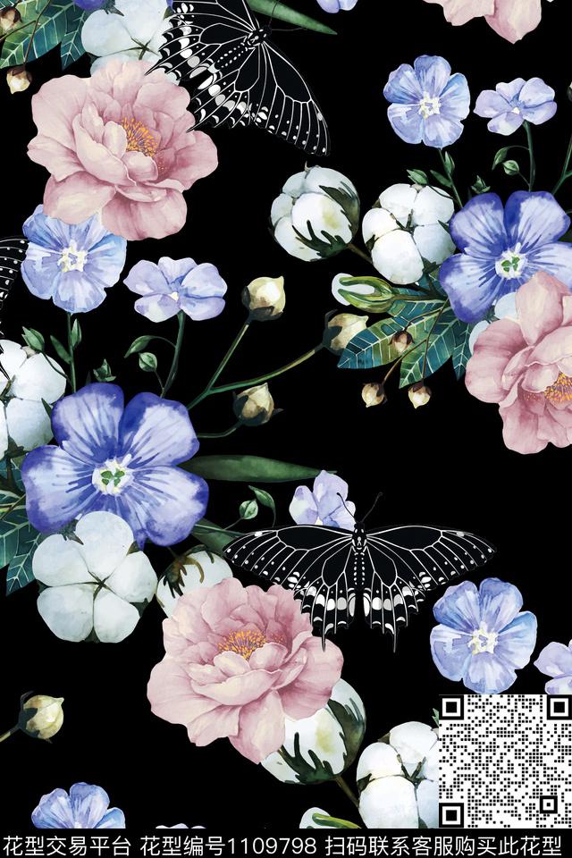 大牌风花卉清爽底花卉数码印花华亿平台下载（图片编号: 1109798） - 瓦栏（Walan）