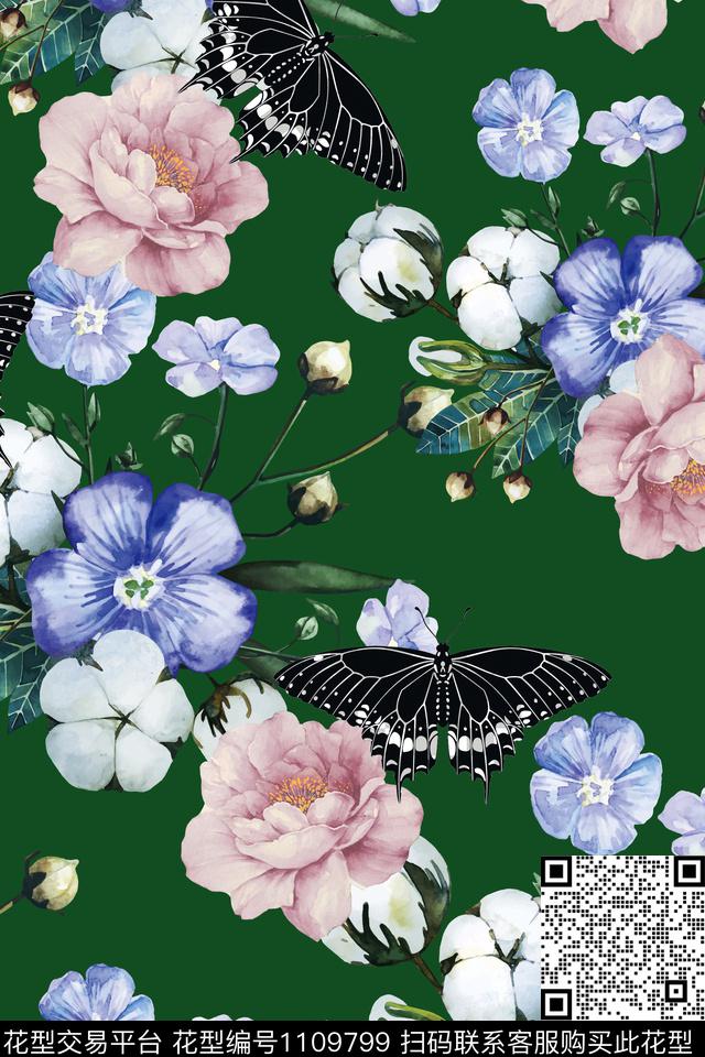 大牌风花卉清爽底花卉数码印花华亿平台下载（图片编号: 1109799） - 瓦栏（Walan）