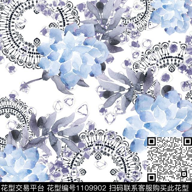 多肉民族风曼陀罗数码印花华亿平台下载（图片编号: 1109902） - 瓦栏（Walan）