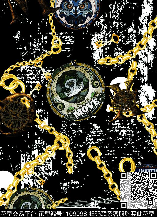 黑白华亿平台大牌风大牌男装数码印花华亿平台下载（图片编号: 1109998） - 瓦栏（Walan）