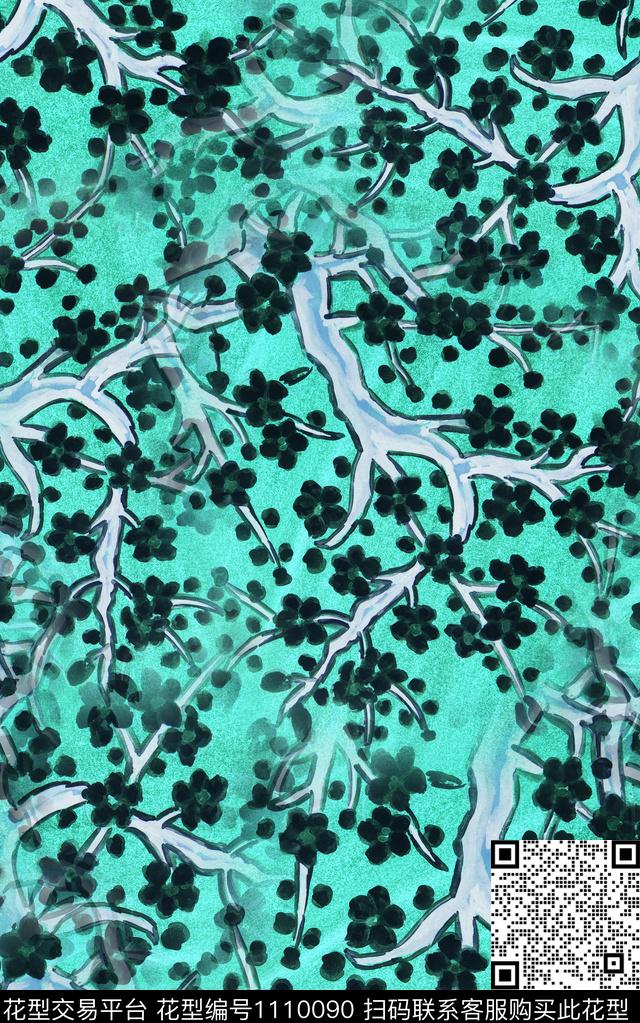 花卉抽象水彩花卉数码印花华亿平台下载（图片编号: 1110090） - 瓦栏（Walan）