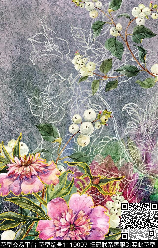 定位花大牌风数码华亿平台数码印花华亿平台下载（图片编号: 1110097） - 瓦栏（Walan）