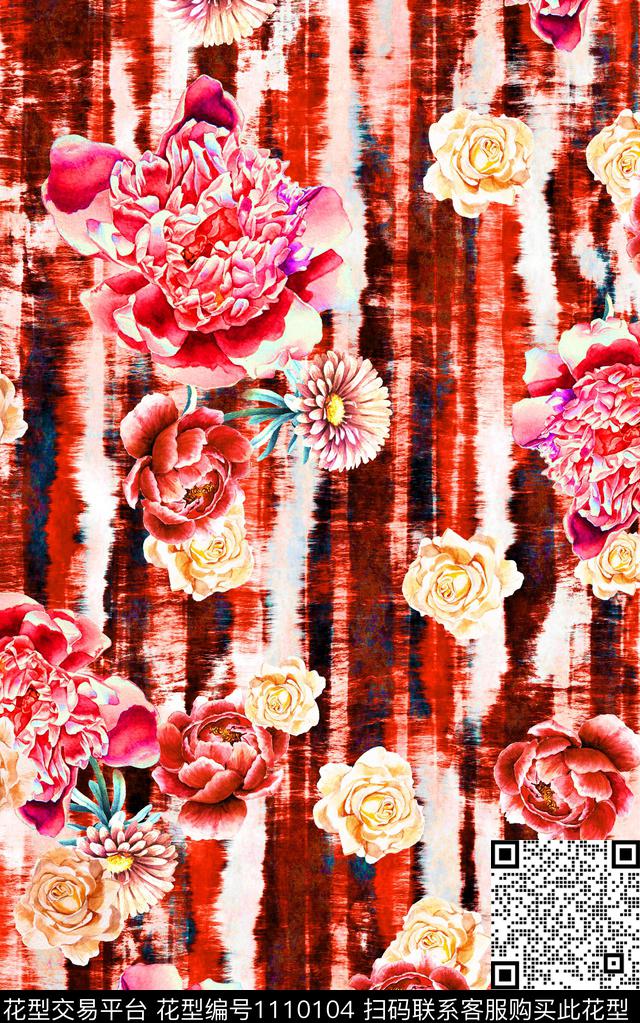 数码华亿平台花卉复古数码印花华亿平台下载（图片编号: 1110104） - 瓦栏（Walan）