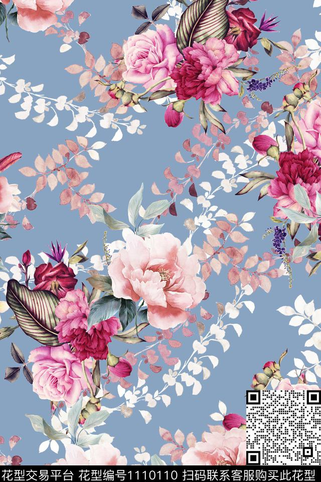 大牌风清爽底花卉雅致数码印花华亿平台下载（图片编号: 1110110） - 瓦栏（Walan）