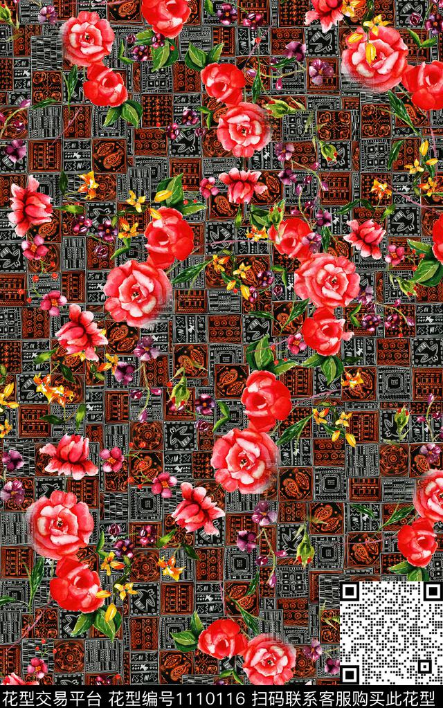 数码华亿平台花卉复古数码印花华亿平台下载（图片编号: 1110116） - 瓦栏（Walan）