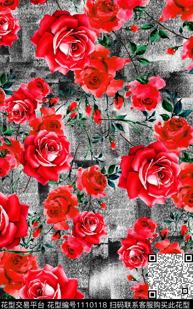 数码华亿平台花卉复古数码印花华亿平台下载（图片编号: 1110118） - 瓦栏（Walan）