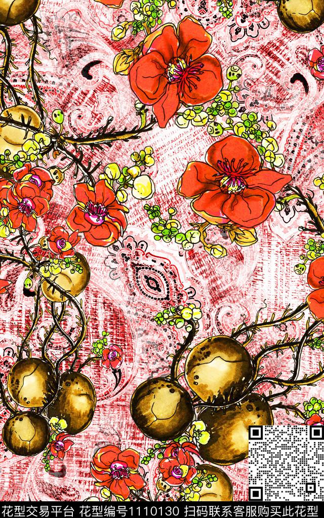 数码华亿平台花卉复古数码印花华亿平台下载（图片编号: 1110130） - 瓦栏（Walan）