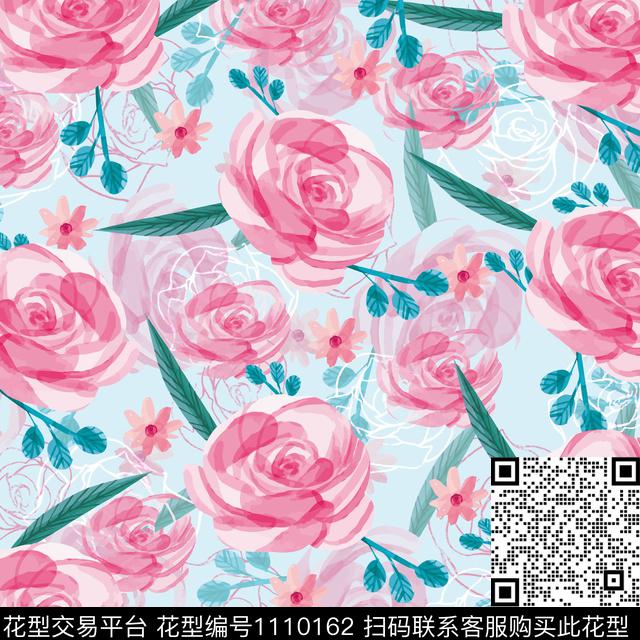 大牌风数码华亿平台手绘花卉数码印花华亿平台下载（图片编号: 1110162） - 瓦栏（Walan）