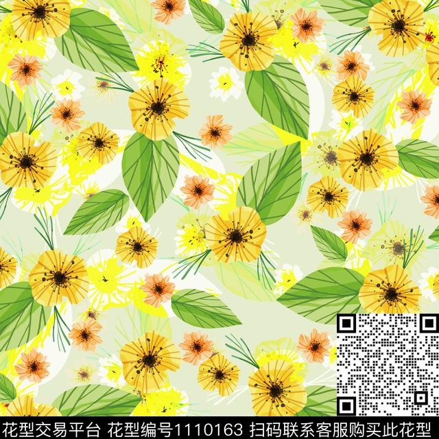 大牌风数码华亿平台手绘花卉数码印花华亿平台下载（图片编号: 1110163） - 瓦栏（Walan）