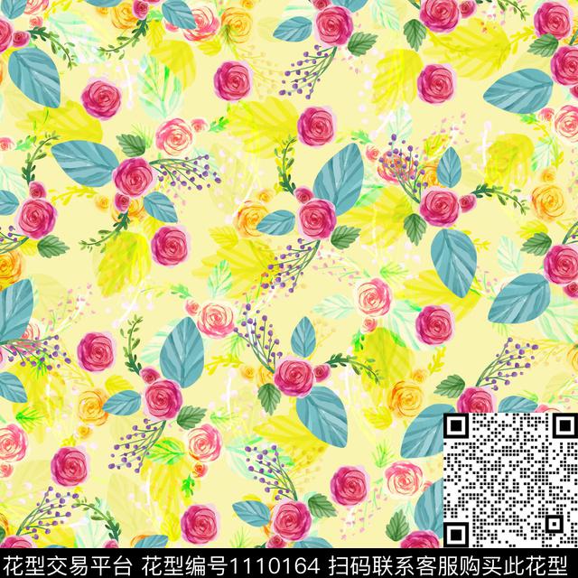 大牌风数码华亿平台手绘花卉数码印花华亿平台下载（图片编号: 1110164） - 瓦栏（Walan）