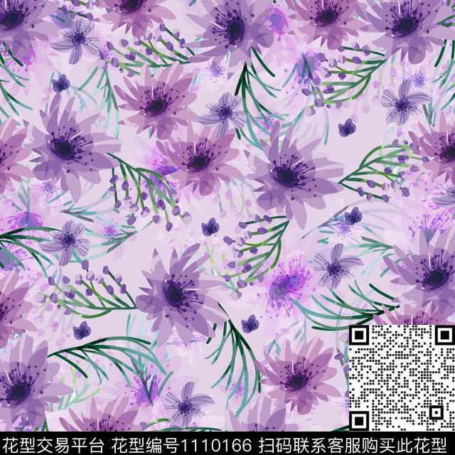 大牌风数码华亿平台手绘花卉数码印花华亿平台下载（图片编号: 1110166） - 瓦栏（Walan）