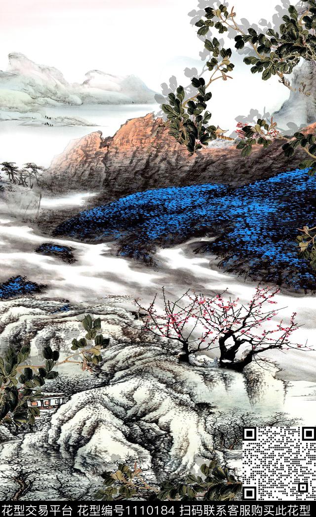 男装定位花水墨风数码印花华亿平台下载（图片编号: 1110184） - 瓦栏（Walan）