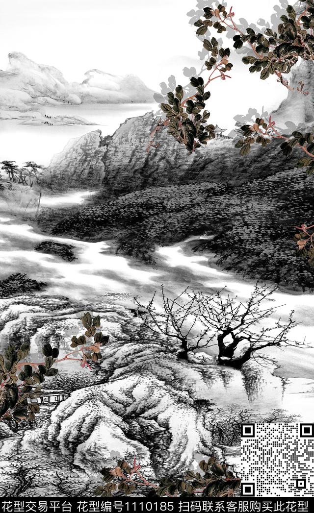 男装定位花水墨风数码印花华亿平台下载（图片编号: 1110185） - 瓦栏（Walan）