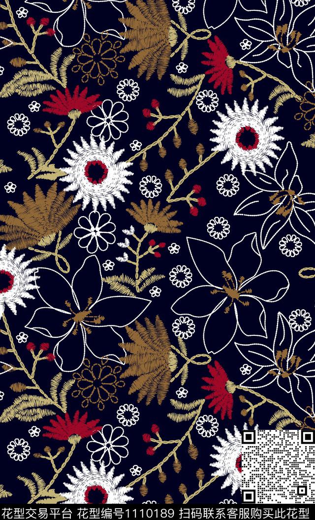 秋冬华亿平台清爽底花卉满版散花传统印花华亿平台下载（图片编号: 1110189） - 瓦栏（Walan）