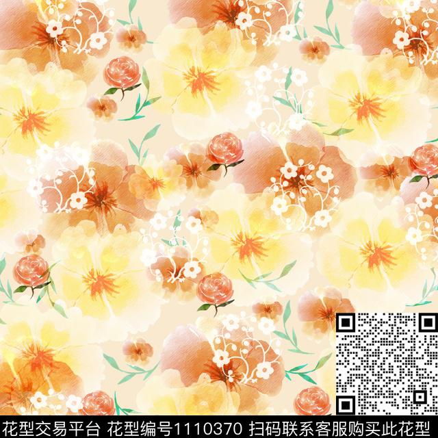 大牌风数码华亿平台手绘花卉数码印花华亿平台下载（图片编号: 1110370） - 瓦栏（Walan）