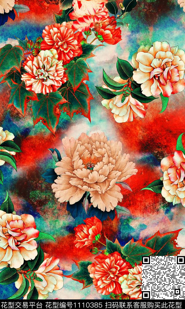 牡丹女装花卉数码印花华亿平台下载（图片编号: 1110385） - 瓦栏（Walan）