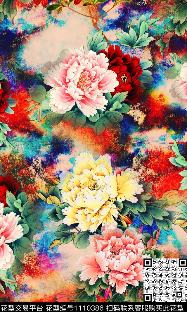牡丹女装花卉数码印花华亿平台下载（图片编号: 1110386） - 瓦栏（Walan）