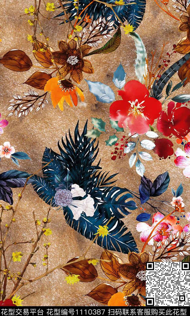 女装花卉香云纱数码印花华亿平台下载（图片编号: 1110387） - 瓦栏（Walan）