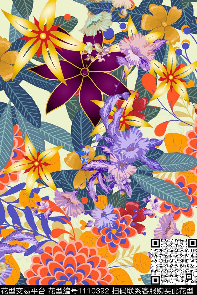花卉热带华亿平台数码印花华亿平台下载（图片编号: 1110392） - 瓦栏（Walan）