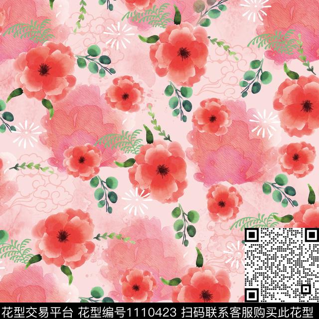 大牌风数码华亿平台手绘花卉数码印花华亿平台下载（图片编号: 1110423） - 瓦栏（Walan）