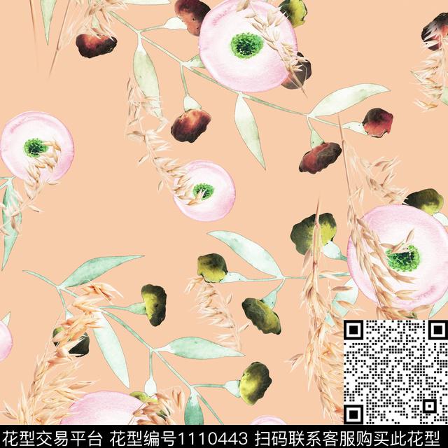 休闲几何水彩花卉数码印花华亿平台下载（图片编号: 1110443） - 瓦栏（Walan）