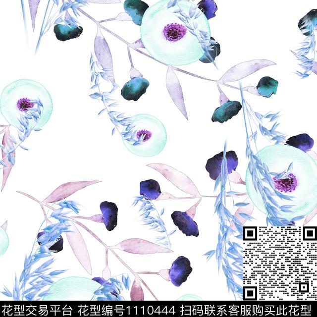 休闲几何水彩花卉数码印花华亿平台下载（图片编号: 1110444） - 瓦栏（Walan）
