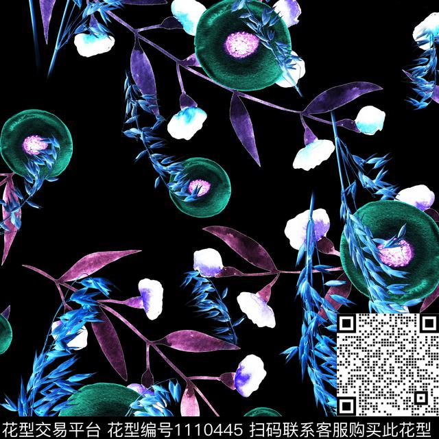 休闲几何水彩花卉数码印花华亿平台下载（图片编号: 1110445） - 瓦栏（Walan）