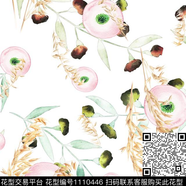 休闲几何水彩花卉数码印花华亿平台下载（图片编号: 1110446） - 瓦栏（Walan）