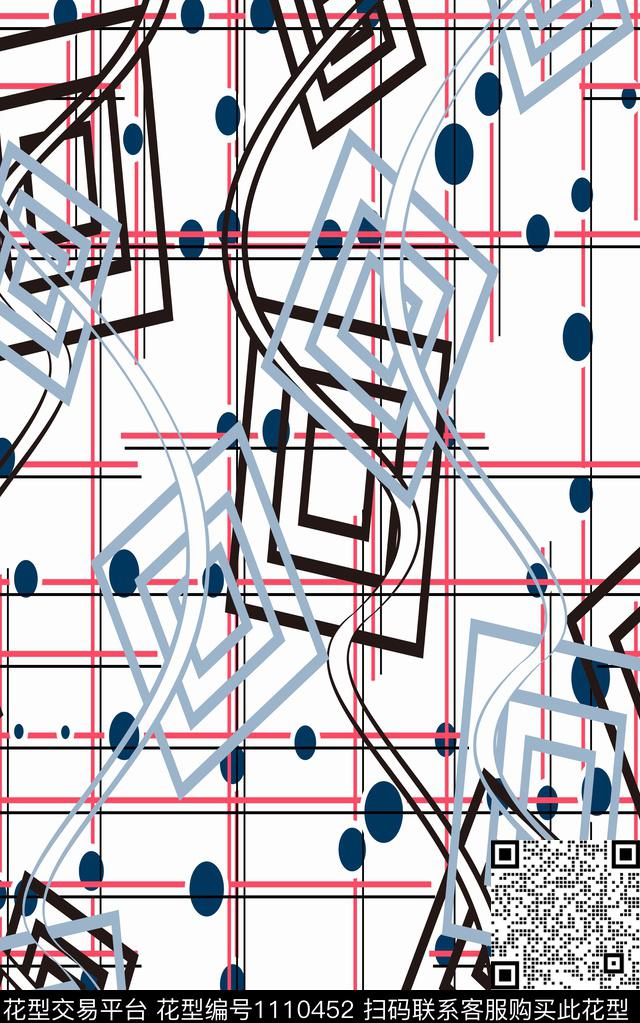 格子几何抽象传统印花华亿平台下载（图片编号: 1110452） - 瓦栏（Walan）