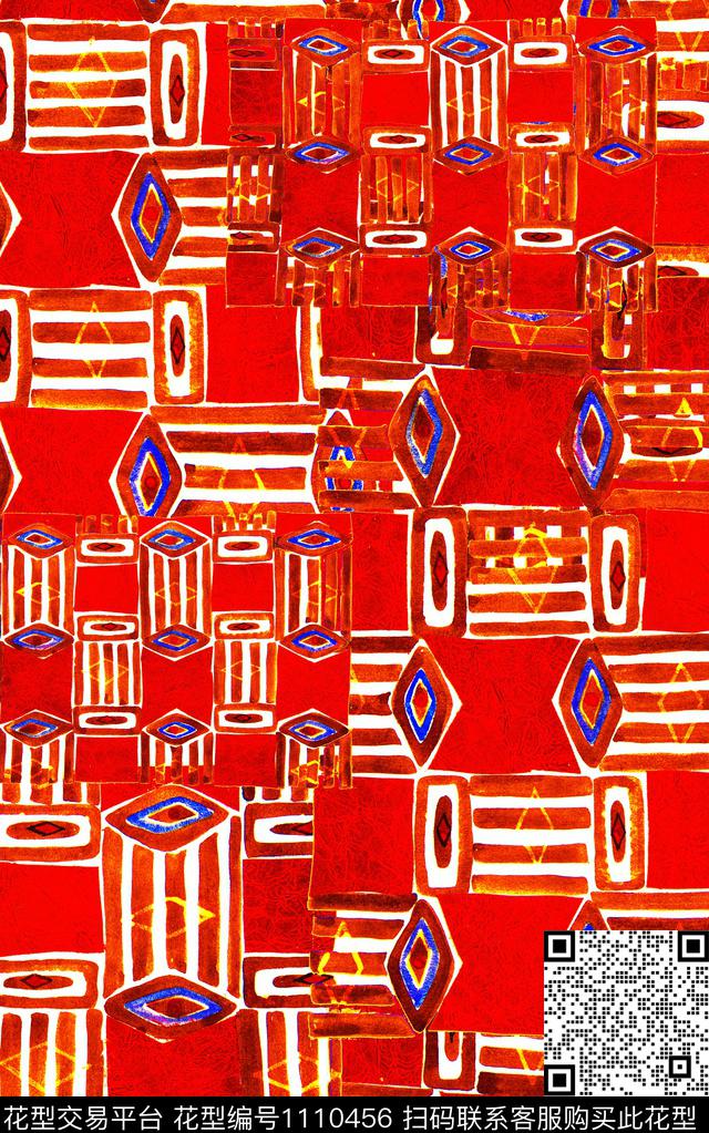 格子几何抽象传统印花华亿平台下载（图片编号: 1110456） - 瓦栏（Walan）