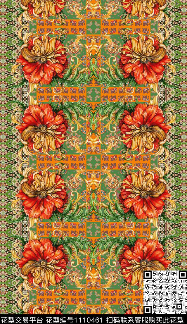 定位花民族风数码华亿平台数码印花华亿平台下载（图片编号: 1110461） - 瓦栏（Walan）