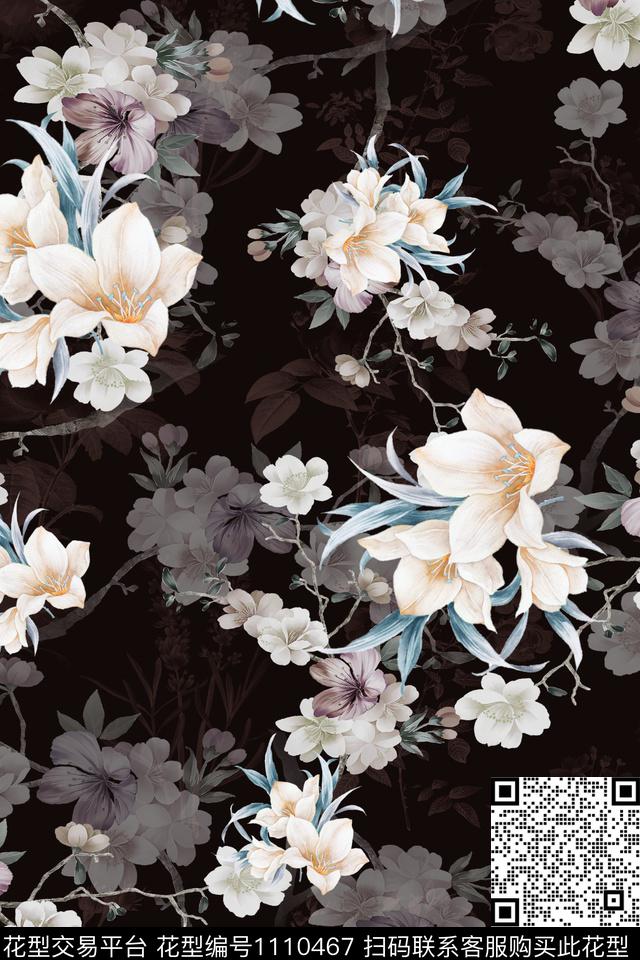 中国风花鸟水墨风数码印花华亿平台下载（图片编号: 1110467） - 瓦栏（Walan）