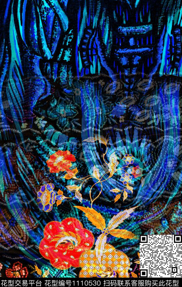 定位花民族风数码华亿平台数码印花华亿平台下载（图片编号: 1110530） - 瓦栏（Walan）